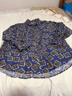 Chiamare Silk Men's Blue Patterned Long-Sleeve Shirt Large
